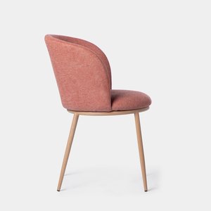 Fauteuil de salle à manger en <span class=keywords><strong>tissu</strong></span> <span class=keywords><strong>rose</strong></span> |   <span class=keywords><strong>Chaise</strong></span> de style <span class=keywords><strong>scandinave</strong></span> avec impression bois par transfert thermique et pieds en métal - Product Image 3