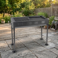Barbecue au charbon de bois professionnel JSJM, robuste, hauteur réglable 49-65 cm, 30 cm, en acier inoxydable thermolaqué, pour viande et camping