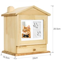 Urne funéraire en bois en forme de maison pour animaux de compagnie avec cadre photo et emplacement pour empreinte de patte, urne commémorative en bois pour chien et chat