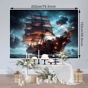 Fond <span class=keywords><strong>de</strong></span> photographie <span class=keywords><strong>de</strong></span> bateau pirate <span class=keywords><strong>de</strong></span> l'océan-Château gothique Corsair Boat au milieu d'une nuit sombre-Décorations <span class=keywords><strong>de</strong></span> fête d'anniversaire pour adultes - Product Image 4