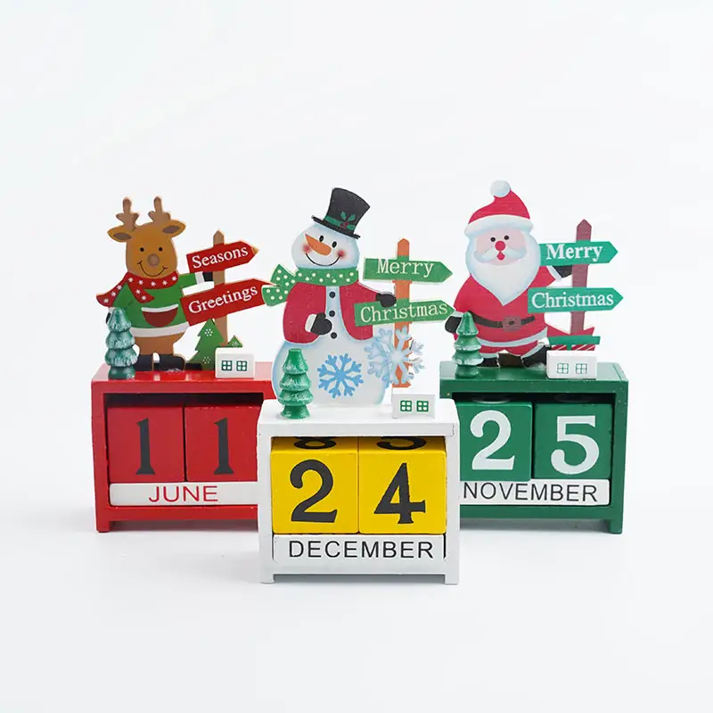 Christmas Wooden Advent Calendar DIY Number Date Blocks Tabletop Desk Santa Christmas Tree Countdown Calendar Decoration