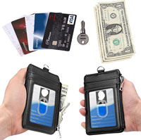 Dompet Kartu ID Kulit PU dengan 5 Slot Kartu, 1 Sisi dengan Kantong Anti-RFID, Kantong Perjalanan untuk Tas Sertifikat