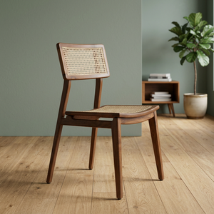 Mid Century <b>Teak</b> Wood <b>Dining</b> <b>Chair</b> with Double Rattan Webbing Panels - Product Image 2