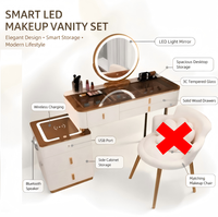 Coiffeuse intelligente en bois avec miroir éclairé et chargement sans fil, meuble de rangement moderne et minimaliste pour chambre et salon