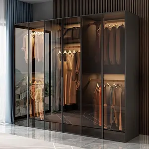 Novo design personalizado para guarda-roupas de vidro contemporâneo de alta qualidade, luzes para guarda-roupas, guarda-roupas de vidro