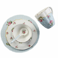 Ensemble de vaisselle créative en porcelaine osseuse britannique 5 pièces, bol de petit déjeuner, assiette et tasse avec motif végétal