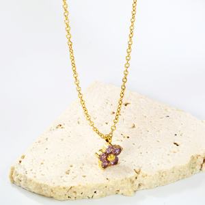 Collares de Joyería de Moda de Cristal al por Mayor, Estilo Coreano, Acero Inoxidable, Chapado en Oro de 18K, Collar con Pequeñas Flores de Circonio para Mujer - Product Image 4