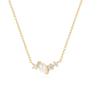 Collier pendentif en argent 925 plaqué or 18 carats avec zircon et perle en forme de goutte d'eau, cadeau de mariage - Product Image 1