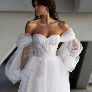 Abito da <span class=keywords><strong>sposa</strong></span> di lusso francese con strascico, spalle scoperte, schiena scoperta, vestibilità slim, effetto illusione, bianco, per damigelle e <span class=keywords><strong>sposa</strong></span> - Product Image 2