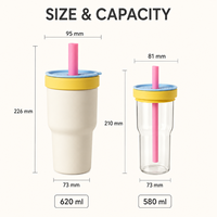 Tumbler Kopi Portabel 20 oz 2 in 1 Stainless Steel Dinding Ganda Terisolasi dengan Sedotan dan Tutup, Tahan Panas dan Dingin, Dapat Digunakan Kembali untuk Perjalanan (Grosir)