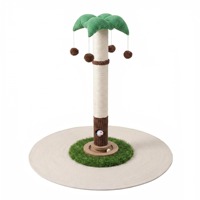 Arbre à chat vertical en forme de palmier tropical avec piste de balle rotative et jouet interactif à pompons pour chats d'intérieur