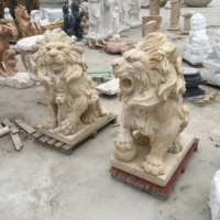 White Marble Sitting Lion Sculpture Guardian Statues for Villa Property Entrance Decor