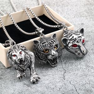 Collar con Colgante de Animales de Acero Inoxidable, Cabeza de León, Tigre, Guepardo, Ojos Rojos, Joyería de Moda Unisex, Cadena 40606 40607 - Product Image 1