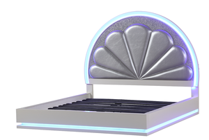 <b>Queen</b> <b>Size</b> Modern Adjustable LED Storage <b>Bed</b> with Wood Upholstery in Milky White - Product Image 2