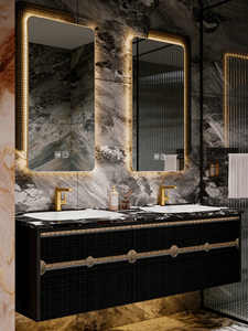 2026 New <b>Light</b> Luxury Hotel Wind Rock Board Ceramic Seamless Double Basin Intelligent Lighting <b>Mirror</b> Wall-Mounted Bathroom - Product Image 1