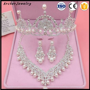 Váy Cưới Cô Dâu Phụ Kiện Tóc Vương Miện Ngọc Trai Bông Tai Kim Cương Phù Hợp Với Nhóm HA-428 - Product Image 5