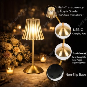 Kabellose Moderne Tischlampe Wiederaufladbare Touch-LED Kristallschirm Verstellbare Luxus Mittelgroße Hochzeitslampen für Wohnzimmer - Product Image 3