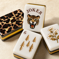 Jeu de Mahjong Américain à Imprimé Léopard, 160 Pièces, Tuiles de Mahjong en Acrylique Gravées 4 Couches, Dos Léopard Doré, Luxe