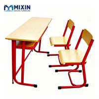 Banc d'école, mobilier scolaire, bureau et chaise pour étudiants, table-banc avec pieds en métal rouge pour salles de classe et centres de formation