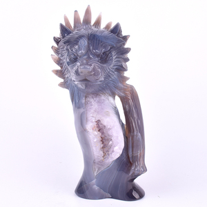 Tinh Tế Tay Khắc Mã Tím Thạch Anh Tím Geode Pha Lê Thủ Công Mỹ Nghệ Khắc Bức Tượng Pha Lê Wolf <span class=keywords><strong>Skull</strong></span> Chạm Khắc Cho Vườn Trang Trí Nội Thất - Product Image 6