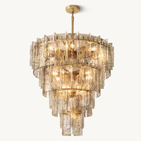 Lustre en verre ondulé de luxe sur mesure, doré, à LED, avec garantie de 3 ans, intensité variable, pour hôtel et salon