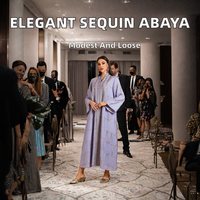 Robe longue élégante pour femme, style Abaya musulmane du Moyen-Orient, avec broderie de sequins, col montant, coupe ample, en polyester, idéale pour les soirées.