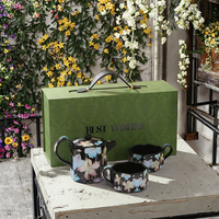 Tasse à café en céramique avec motif floral et oiseaux vintage, boîte cadeau de qualité supérieure pour la maison
