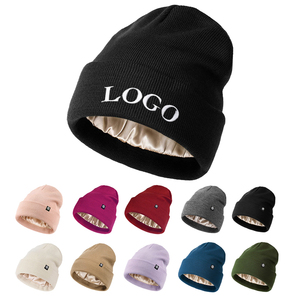 LCC3361 Bonnet d'hiver en tricot tendance, bonnet en <span class=keywords><strong>satin</strong></span> de soie, logo brodé personnalisé, bonnets avec logo brodé - Product Image 2