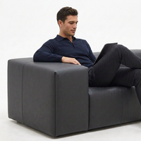 Modernes 3200mm Anthrazitgraues Ledersofa mit Niedrigprofil-Tufting, Breiten Armlehnen und Quadratischen Edelstahlbeinen für Villa, Fitnessraum und Wohnzimmer