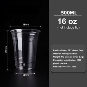 Gobelets en PET transparents avec couvercle en plastique jetables pour boissons froides, bubble tea, jus, café, avec logo personnalisé, 98 mm, 16 oz, pour cadeaux promotionnels - Product Image 2