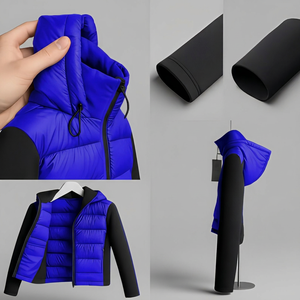 Unisex Blue Puffer <b>Jacket</b> Zip-Up Winter Casual Coat <b>Slim</b> <b>Fit</b> Polyester Windproof Waterproof Breathable Regular Length Solid - Product Image 6