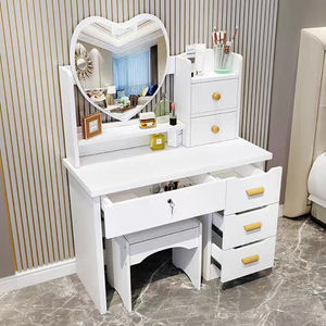 Tocador Moderno Rosa y Blanco con Espejo Iluminado en Forma de Corazón y Almacenamiento |   Tocador para Dormitorio Juvenil - Product Image 2