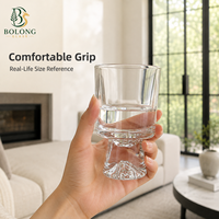 Verre à whisky Bolong personnalisé avec logo, base en cristal, texture montagne, fond épais, 300 ml (10,1 oz), pour jus, vente en gros