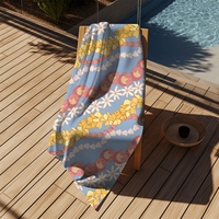 Serviettes de plage bleues à fleurs hawaïennes imprimées et personnalisées de haute qualité Serviette de plage à marque privée