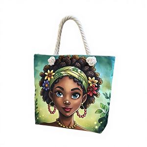 2 Bolsas de Mano Casuales de Lona con Estampado Digital Completo, Lindas Bolsas con Diseño de Chicas Africanas Negras y Patrón de Dulces, con Cierre, Portátiles, para Mujer - Product Image 4