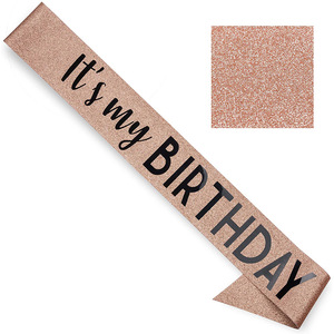 Écharpe de fête d'anniversaire rectangulaire personnalisée en or rose pailleté « C'est mon anniversaire » pour la décoration de l'épaule - Product Image 4