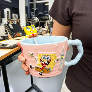 Tazas de Desayuno de Gran Capacidad con Diseño de <span class=keywords><strong>Bob</strong></span> <span class=keywords><strong>Esponja</strong></span>, Tazas de Café de Cerámica de Alta Apariencia, Cuchara Nórdica Personalizada - Product Image 3
