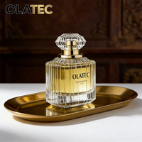 OLATEC Frascos de Perfume Vacíos con Rayas Verticales, Botella de Vidrio Transparente con Pulverizador y Tapa Dorada de 50 ml, Botella de Perfume de Vidrio Vacía de Lujo