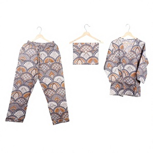 Ensemble de pyjama en coton 100% pur, col en V, fermeture élastique, doux, respirant, style indien, pour femmes, toutes tailles, vêtements de nuit - Product Image 1