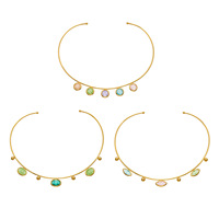 Kalung Choker Rantai Ular Minimalis Stylish Berlapis Emas 18K Batu Alam Es Oval Sederhana Baja Anti Karat Perhiasan Wanita