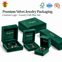 Boîte à bijoux en velours vert personnalisée avec logo, pour collier, bracelet, jonc, emballage de bijoux, boîte à bagues, boîte à bijoux en velours de luxe personnalisée
