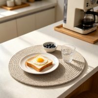 Set de table rond en corde de coton, tressé, résistant à la chaleur, pour table à manger