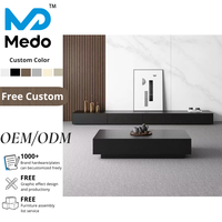 Ensemble Meuble TV et Table Basse Noir Moderne de Luxe Mural pour Salon Chambre Hôtel Centre Commercial – Montage Facile