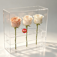 Support de présentation de roses en acrylique transparent à 3 trous, présentoir carré pour fleurs, décoration de table de mariage, cadeau, centre de table pour fête