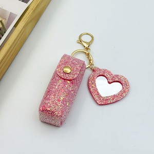Lipstick keychain with sequins and a <b>mirror</b> Lipstick pouch pendant Lipstick bag charm Popular Versatile Keychain - Product Image 3