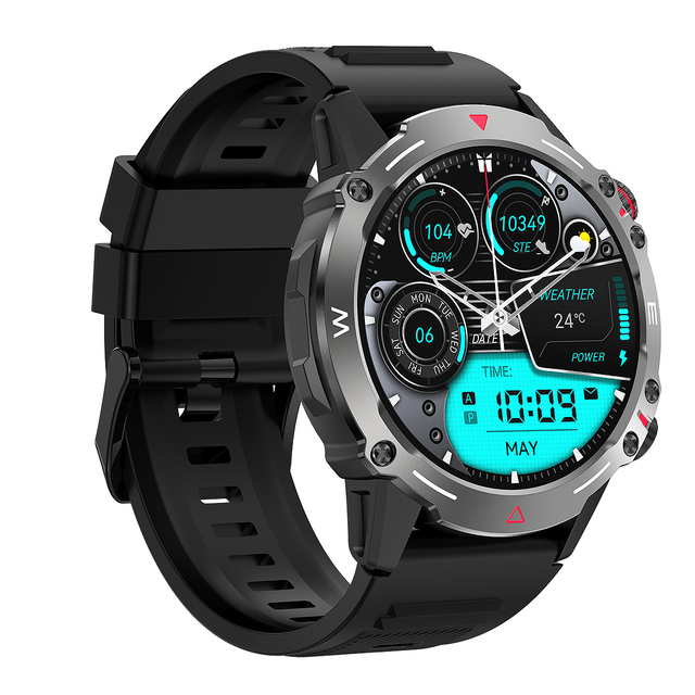 Android Digital Touch Sport Smartwatch Alloy Case AMOLED Display Heart Rate Tracker App Control IP68 Waterproof-Unisex