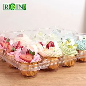 Bản lề vỏ sò nhựa trong suốt món tráng miệng Pastry 6 12 24 lỗ Muffin Cup bánh cupcake bao bì hộp nhà sản xuất