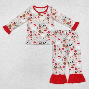 Pijamas Navideños al por Mayor para Niñas Pequeñas con Estampado Completo de Vaca de Santa Claus, Manga Larga, Dobladillo con Volantes, 2 Piezas, Ropa de Estar por Casa para Niños - Product Image 6