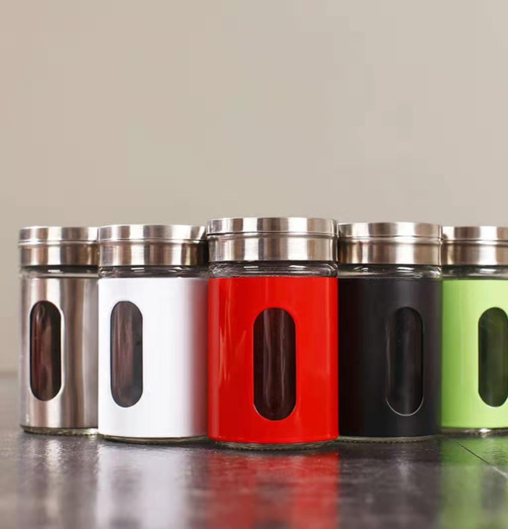 Wholesale 100ML Spice Jar Glass Spice Jars with Glass Metal Lid Seasoning Storage Bottles