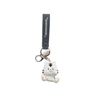 Porte-clés personnalisable en silicone et acier inoxydable, motif tigre blanc 3D, avec dragonne et pendentif de sac, éco-responsable - Product Image 5